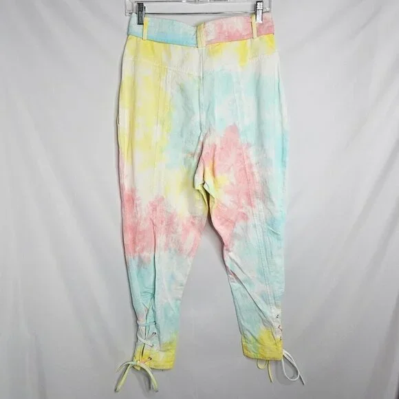 NWT LoveShackFancy Tao Denim Pants Jeans RAINBOW RADIAL TIE DYE size 0 XS Ankle - Picture 12 of 13